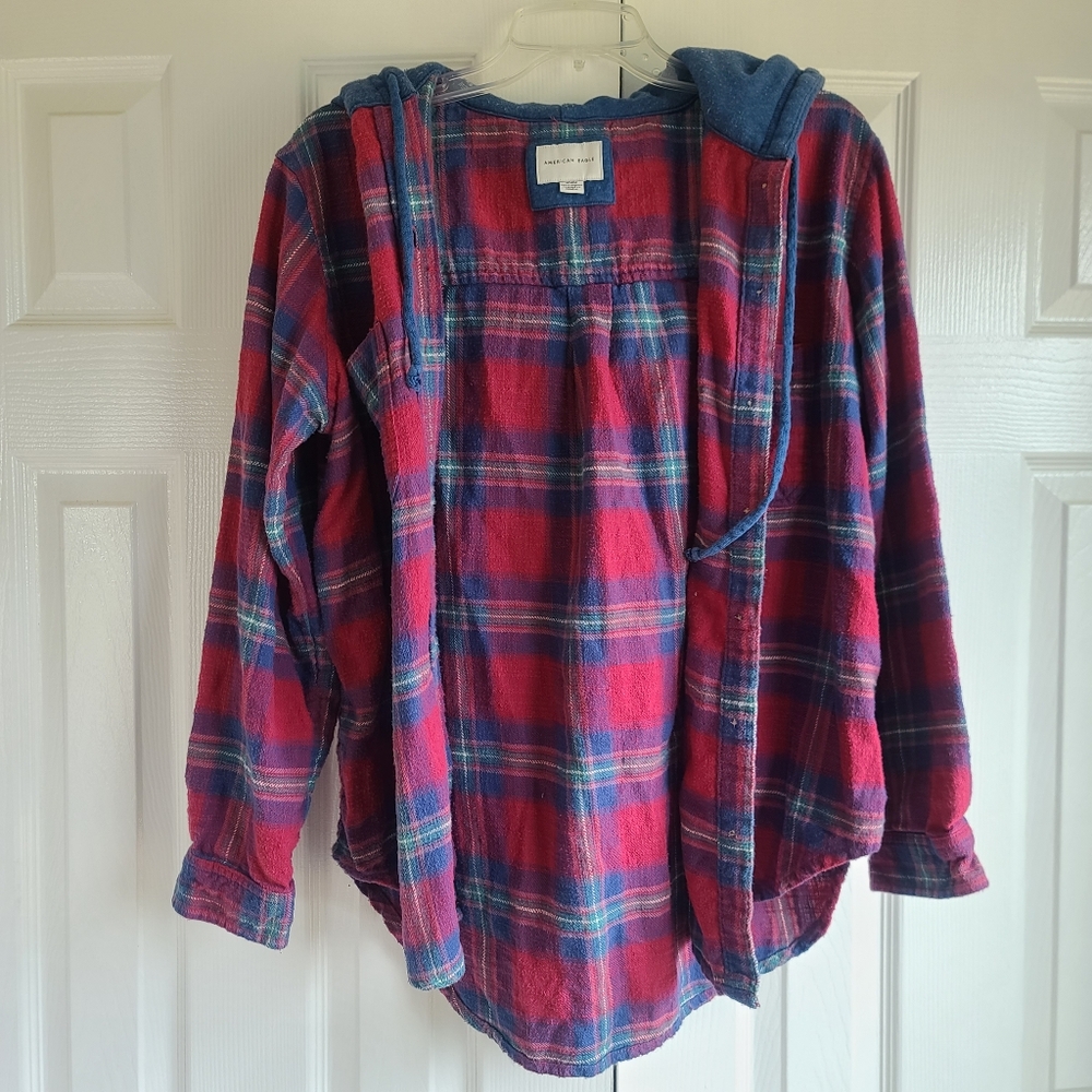 American Eagle flannel hooded shirt